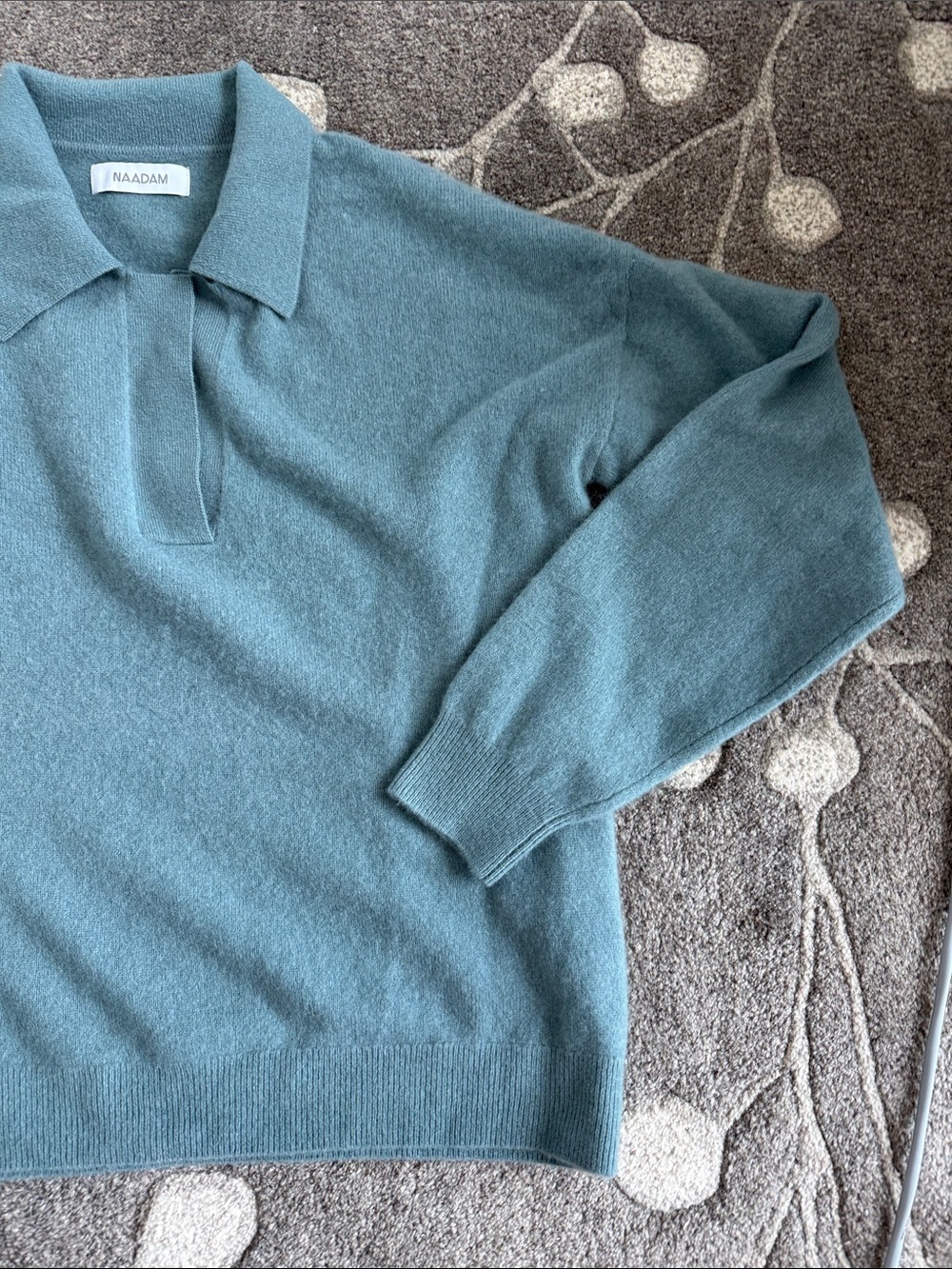 NAADAM Long Sleeve V Neck Polo Sweater, Small - Picture 5 of 8